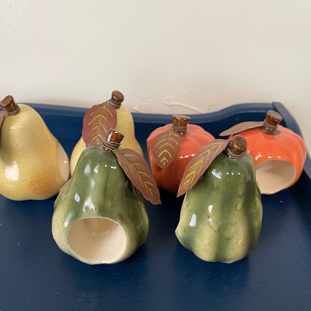 Russ Pear and Pumpkin Napkin Rings - Green, Orange, Yellow